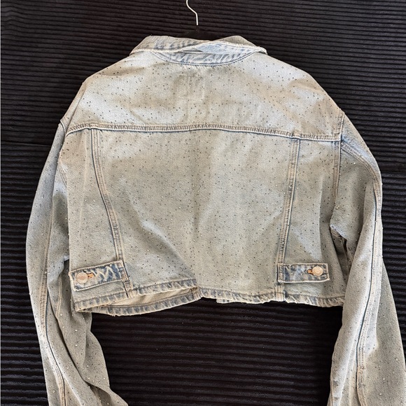 Zara Rhinestone Denim Cropped Jacket - Picture 2 of 6